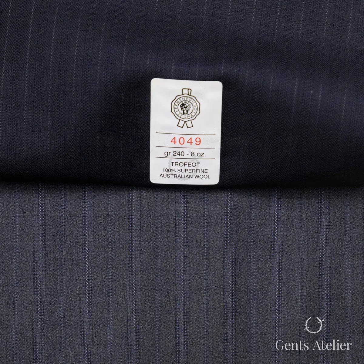 Образец ткани Ermenegildo Zegna 4049 с этикеткой, тёмно-синий