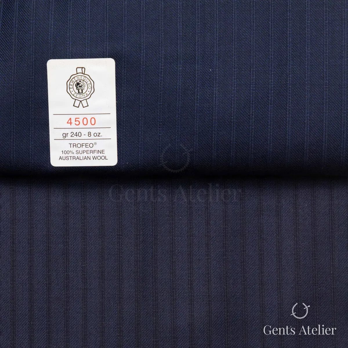 Образец ткани Ermenegildo Zegna 4500 с этикеткой, тёмно-синий