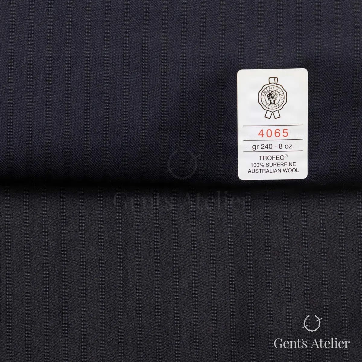 Образец ткани Ermenegildo Zegna 4065 с этикеткой, тёмно-синий