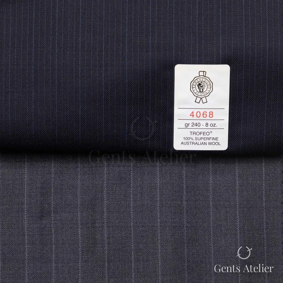 Образец ткани Ermenegildo Zegna 4068 с этикеткой, тёмно-синий