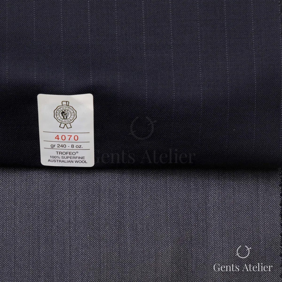 Образец ткани Ermenegildo Zegna 4070 с этикеткой, тёмно-синий