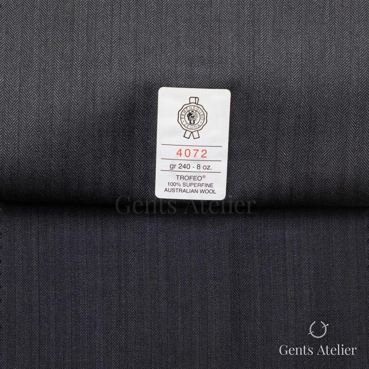 Образец ткани Ermenegildo Zegna 4072 с этикеткой, тёмно-серый