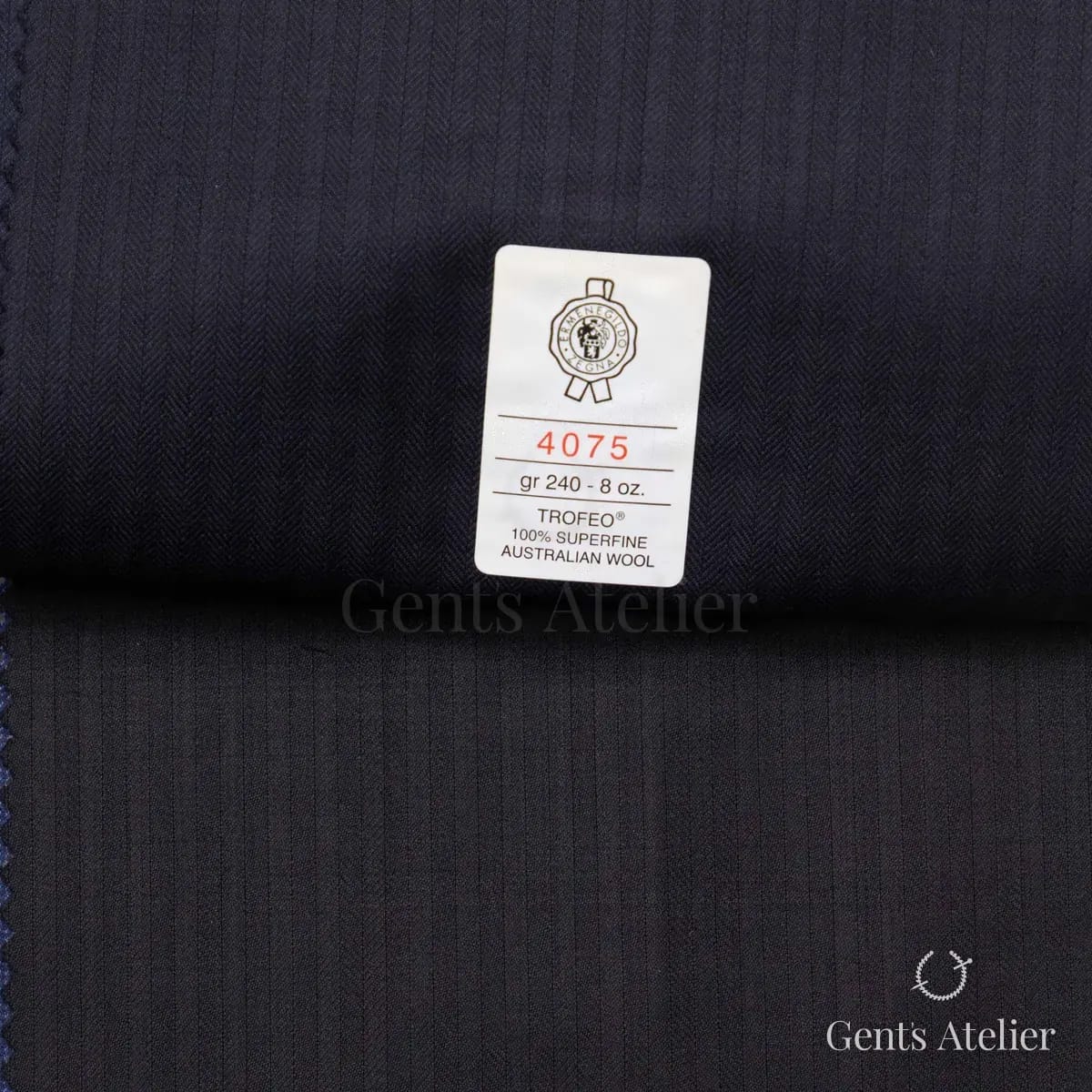 Образец ткани Ermenegildo Zegna 4075 с этикеткой, тёмно-синий