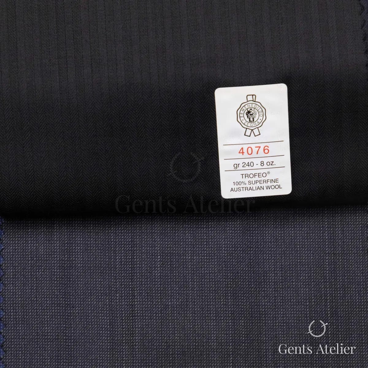 Образец ткани Ermenegildo Zegna 4076 с этикеткой, угольный