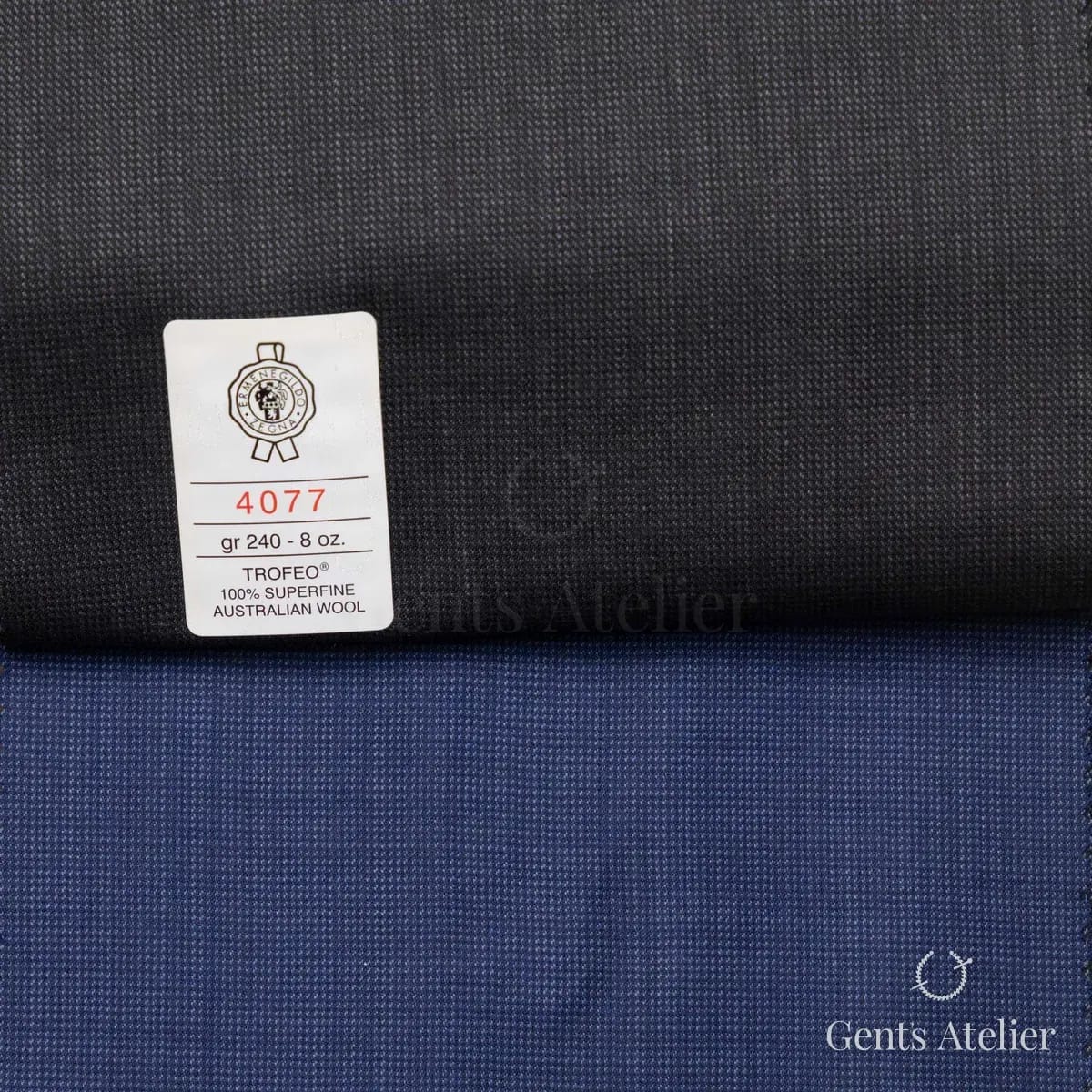 Образец ткани Ermenegildo Zegna 4077 с этикеткой, тёмно-серый