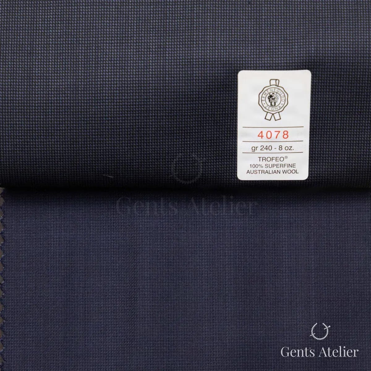Образец ткани Ermenegildo Zegna 4078 с этикеткой, тёмно-синий