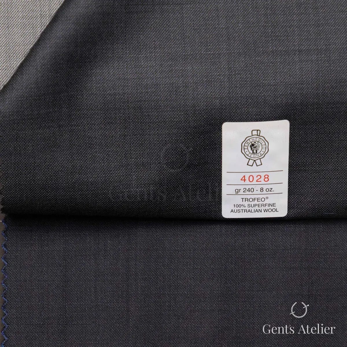 Образец ткани Ermenegildo Zegna 4028 с этикеткой, тёмно-серый