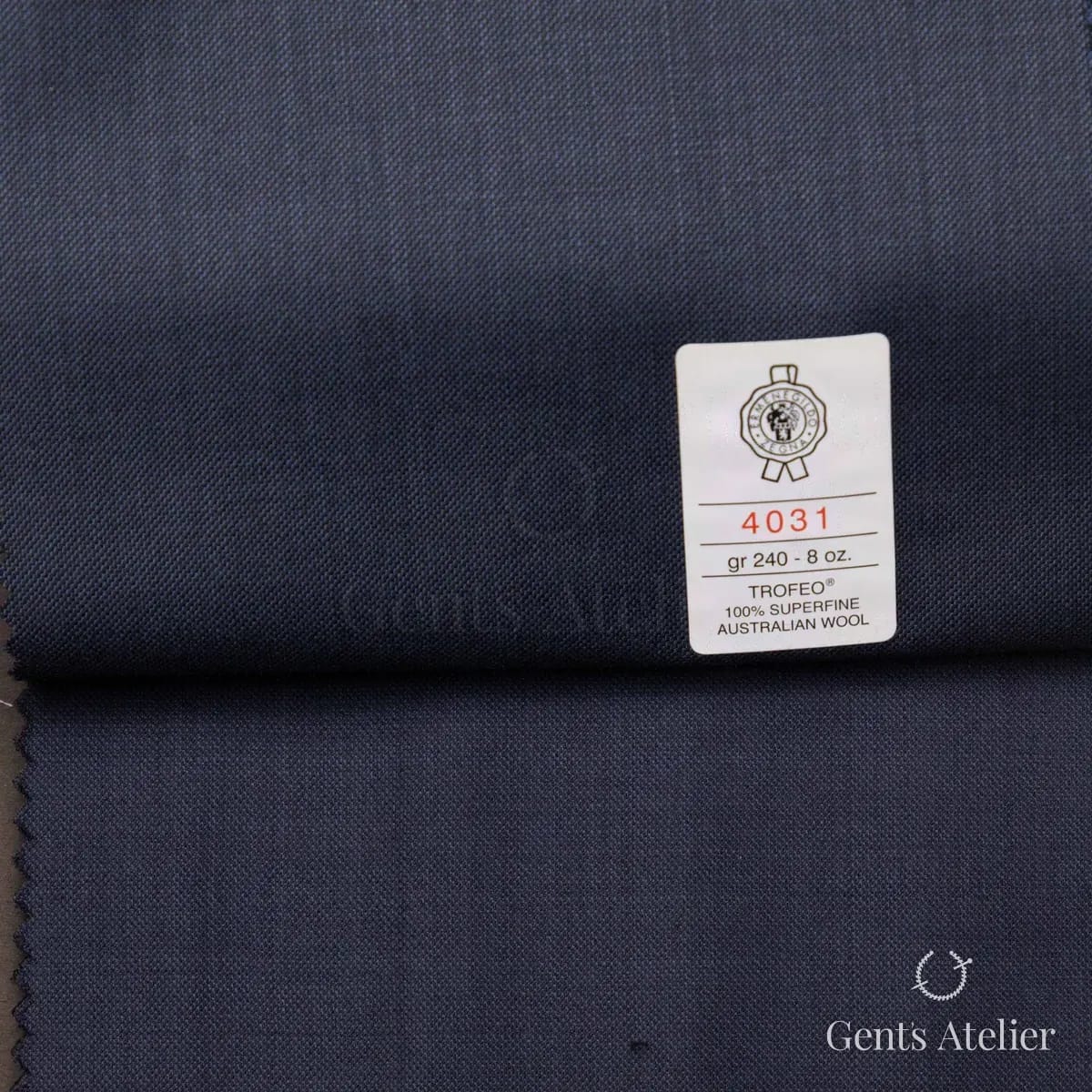 Образец ткани Ermenegildo Zegna 4031 с этикеткой, тёмно-синий
