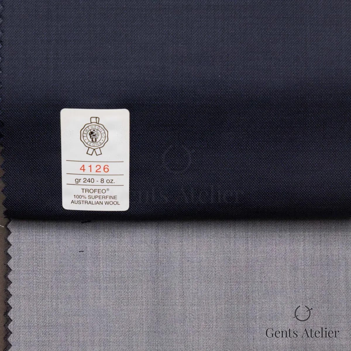 Образец ткани Ermenegildo Zegna 4126 с этикеткой, тёмно-синий