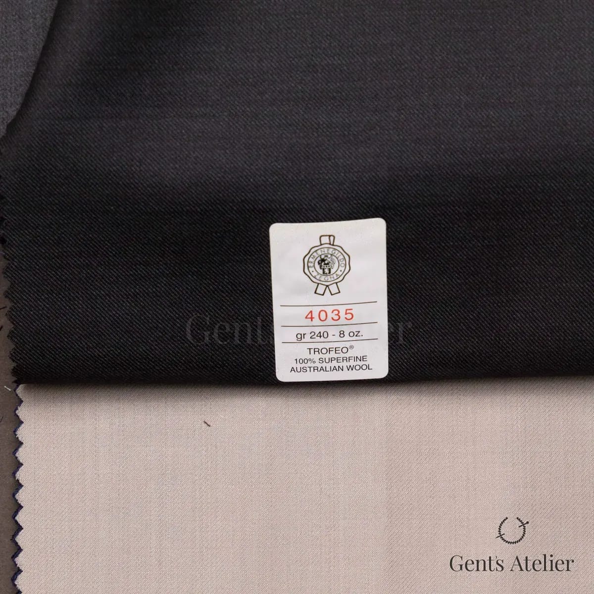 Образец ткани Ermenegildo Zegna 4035 с этикеткой, тёмно-антрацитовый