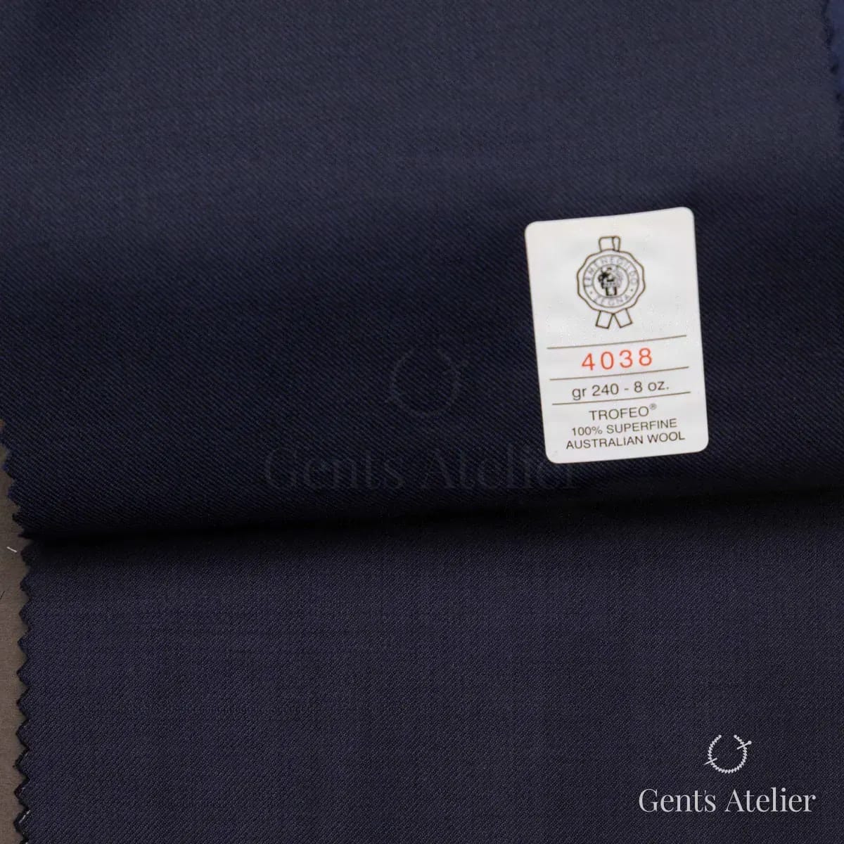 Образец ткани Ermenegildo Zegna 4038 с этикеткой, тёмно-синий