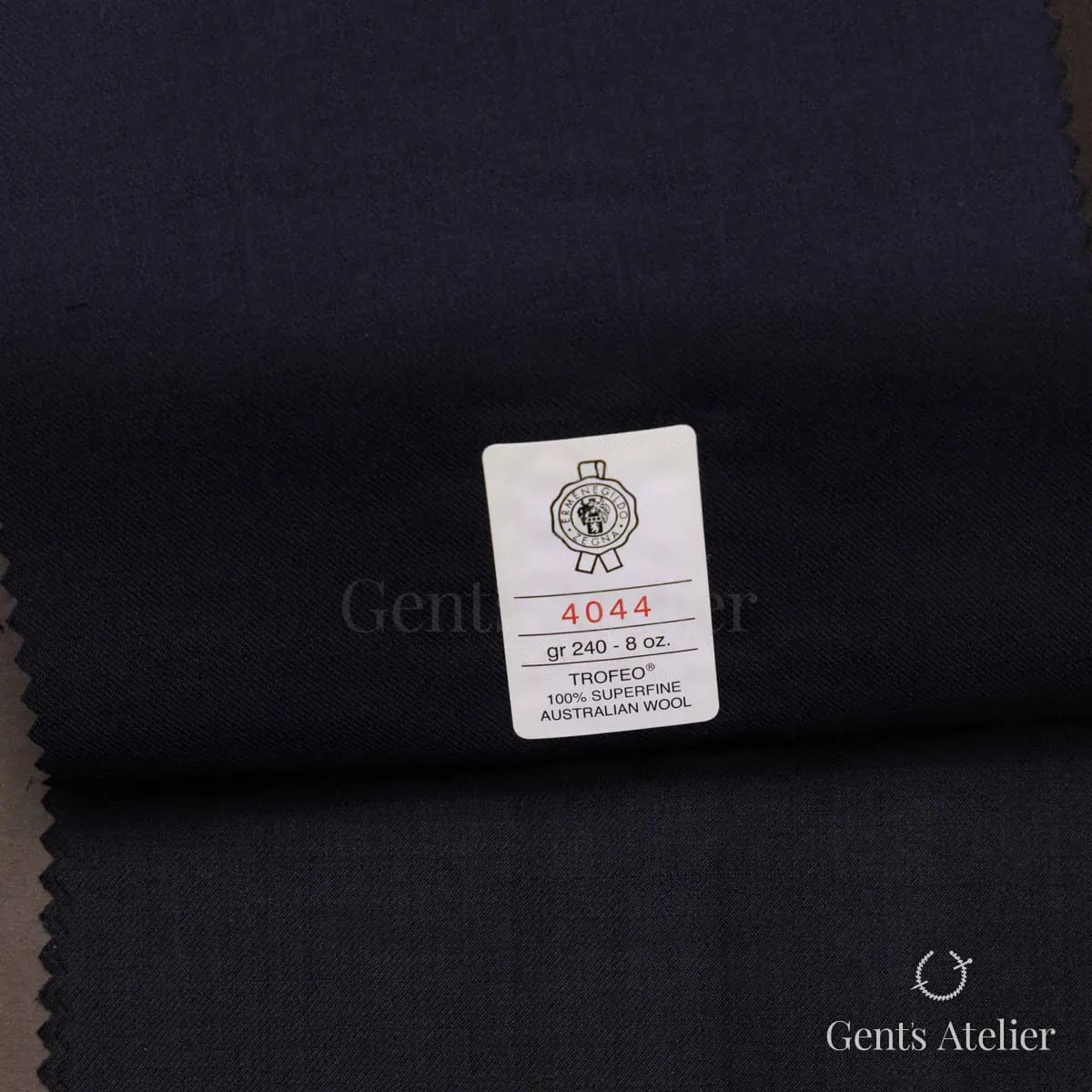 Образец ткани Ermenegildo Zegna 4044 с этикеткой, тёмно-синий