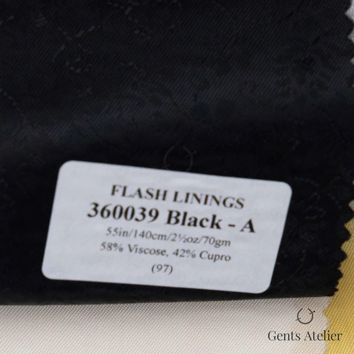 Образец ткани Gladson 360039 Black - A с этикеткой, чёрный тональный жаккард