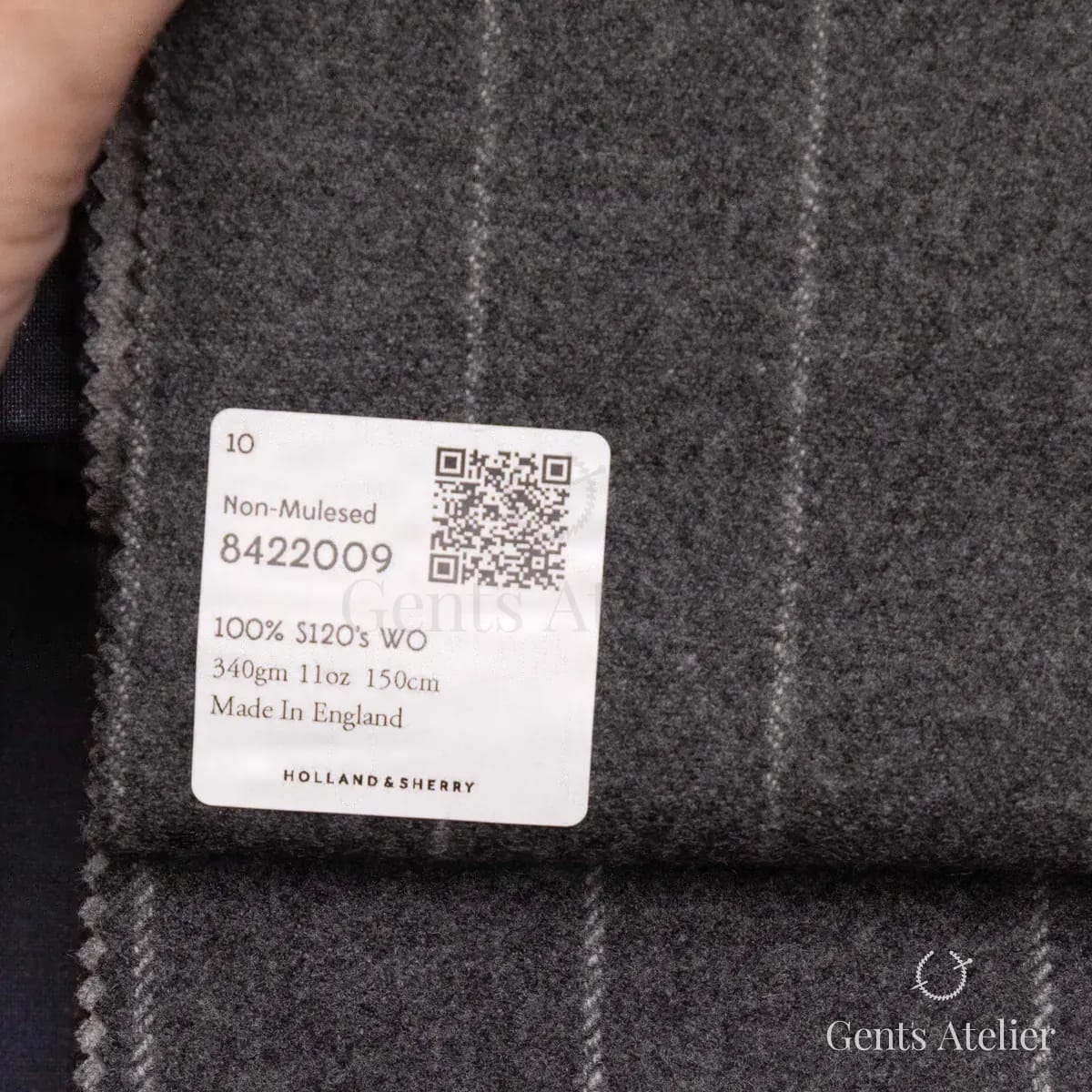 Образец ткани Holland & Sherry 8422009 с этикеткой, тёмно-серый