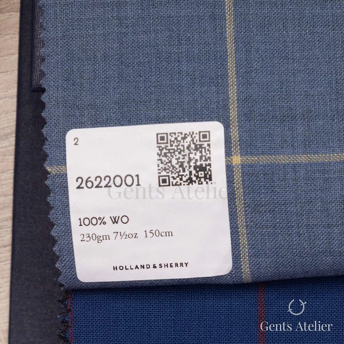 Образец ткани Holland & Sherry 2622001 с этикеткой, синий