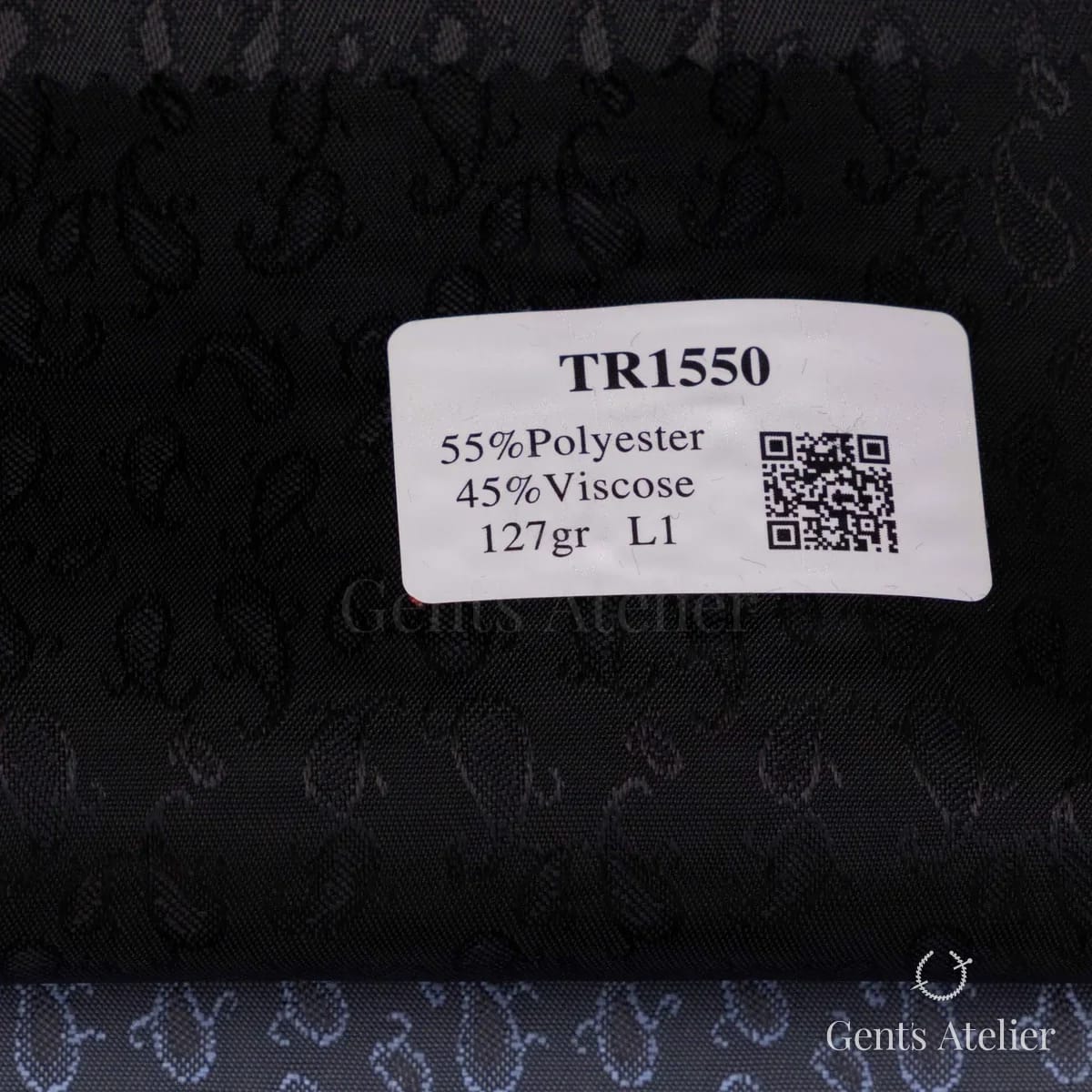 Образец ткани Linings Tone on Tone TR1550 с этикеткой, чёрный, пейсли тон в тон