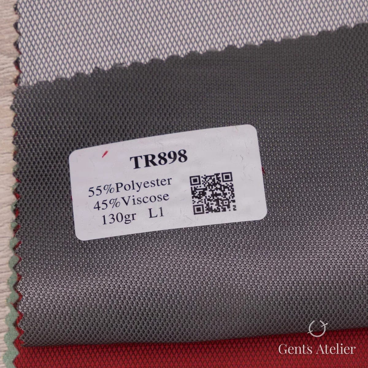 Образец ткани Linings Tone on Tone TR898 с этикеткой, графитово-серый с тёплым оттенком