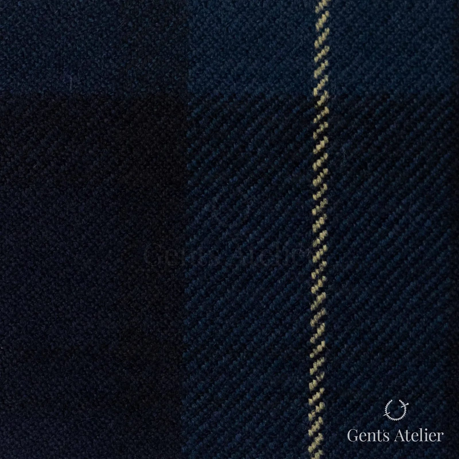 Костюмная ткань Marzoni 641 - 096 / 900 — Mid-Night Blue / Yellow, полоса, 100% шерсть
