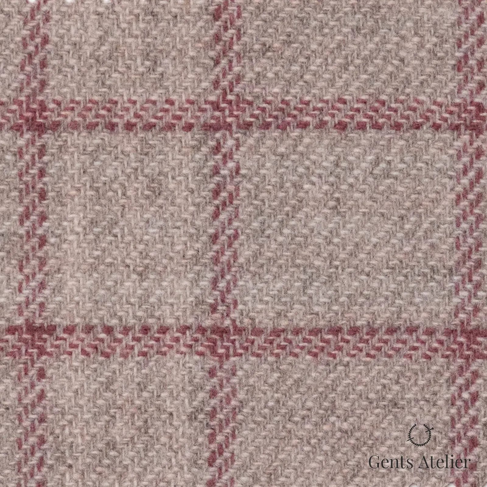 Костюмная ткань Marzoni 651 - 675 / 1200 — Бежевый / Бордовый, оконная клетка, 90% шерсть, 10% кашемир