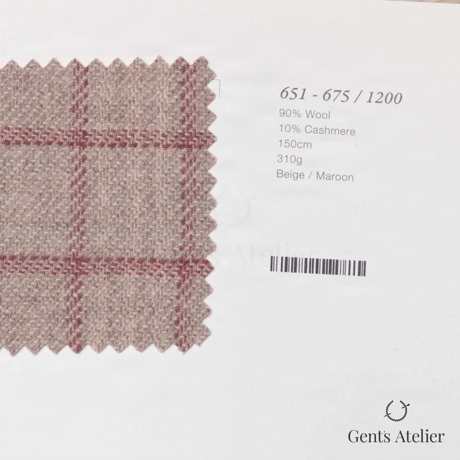 Образец ткани Marzoni 651 - 675 / 1200 с этикеткой — Бежевый / Бордовый