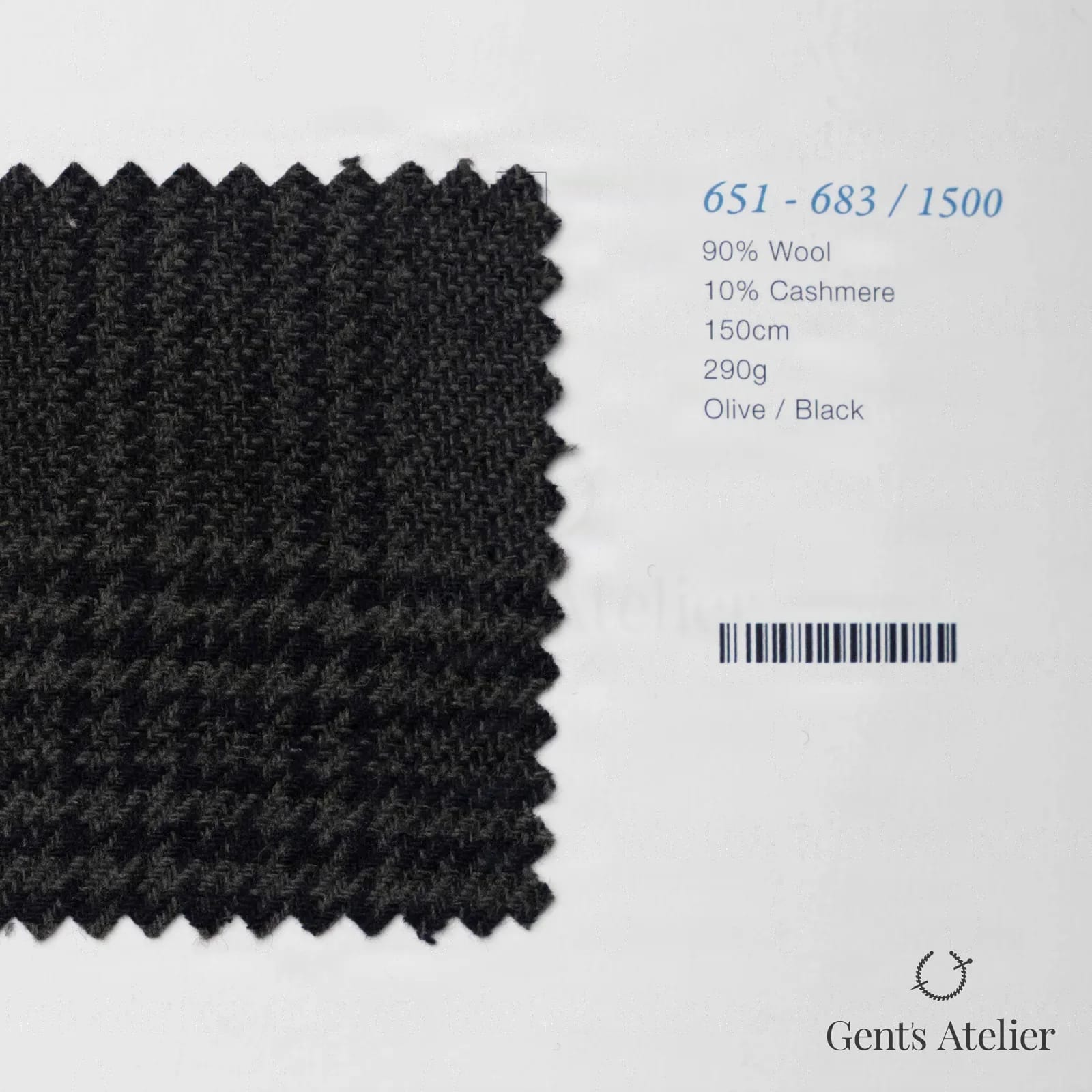 Образец ткани Marzoni 651 - 683 / 1500 с этикеткой — Оливковый / Чёрный