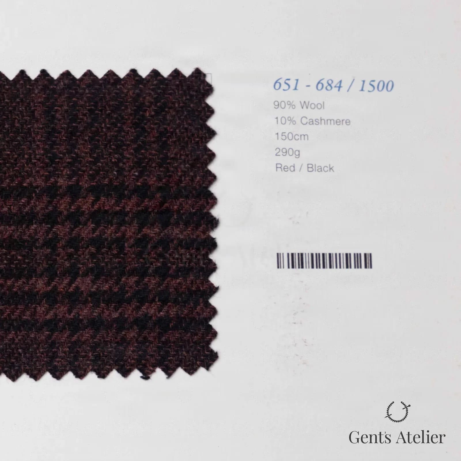 Образец ткани Marzoni 651 - 684 / 1500 с этикеткой — Красный / Чёрный
