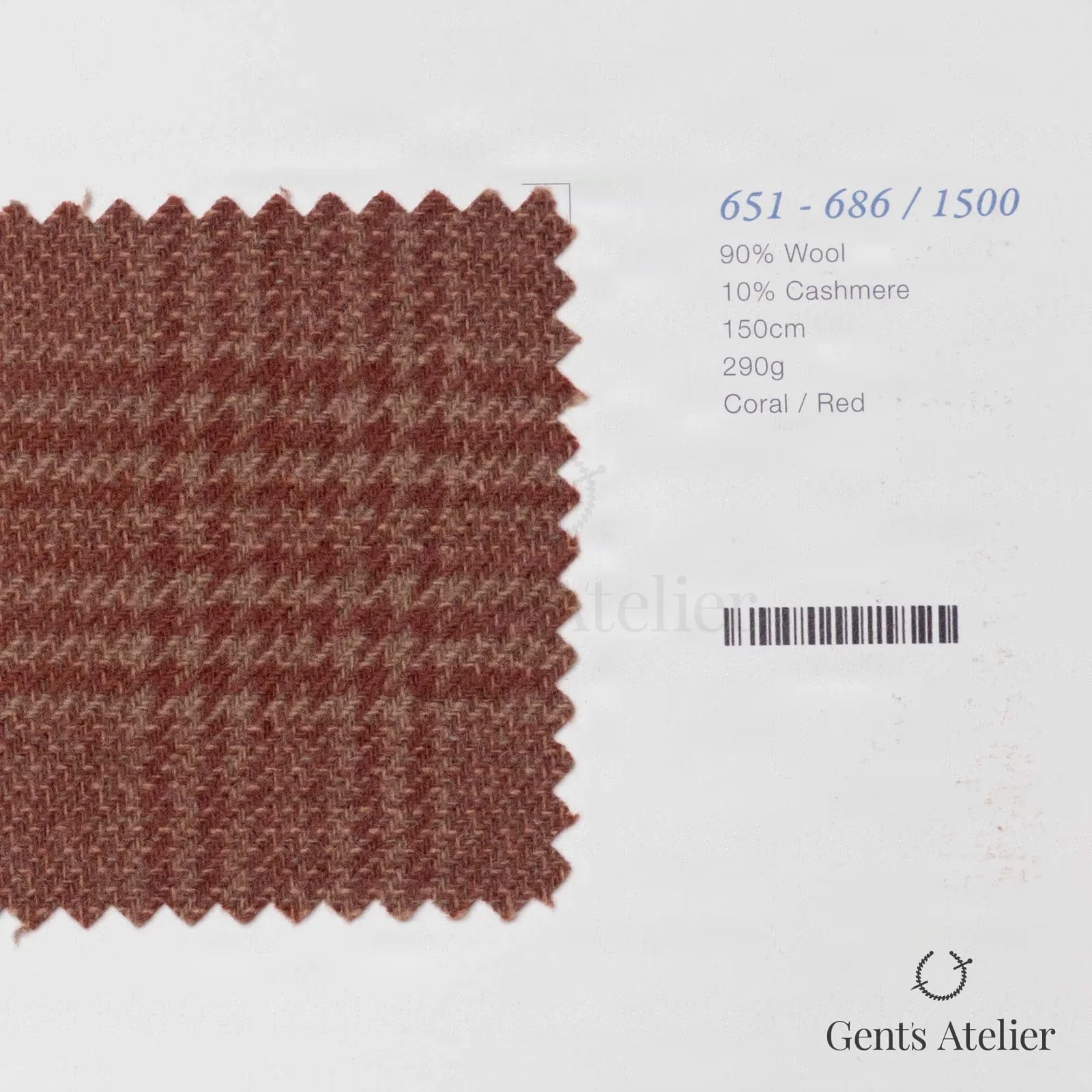 Образец ткани Marzoni 651 - 686 / 1500 с этикеткой — Coral / Красный