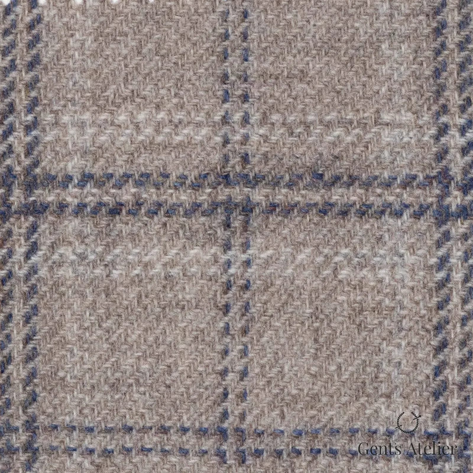 Костюмная ткань Marzoni 651 - 688 / 1500 — Бежевый / Синий, оконная клетка, 90% шерсть, 10% кашемир
