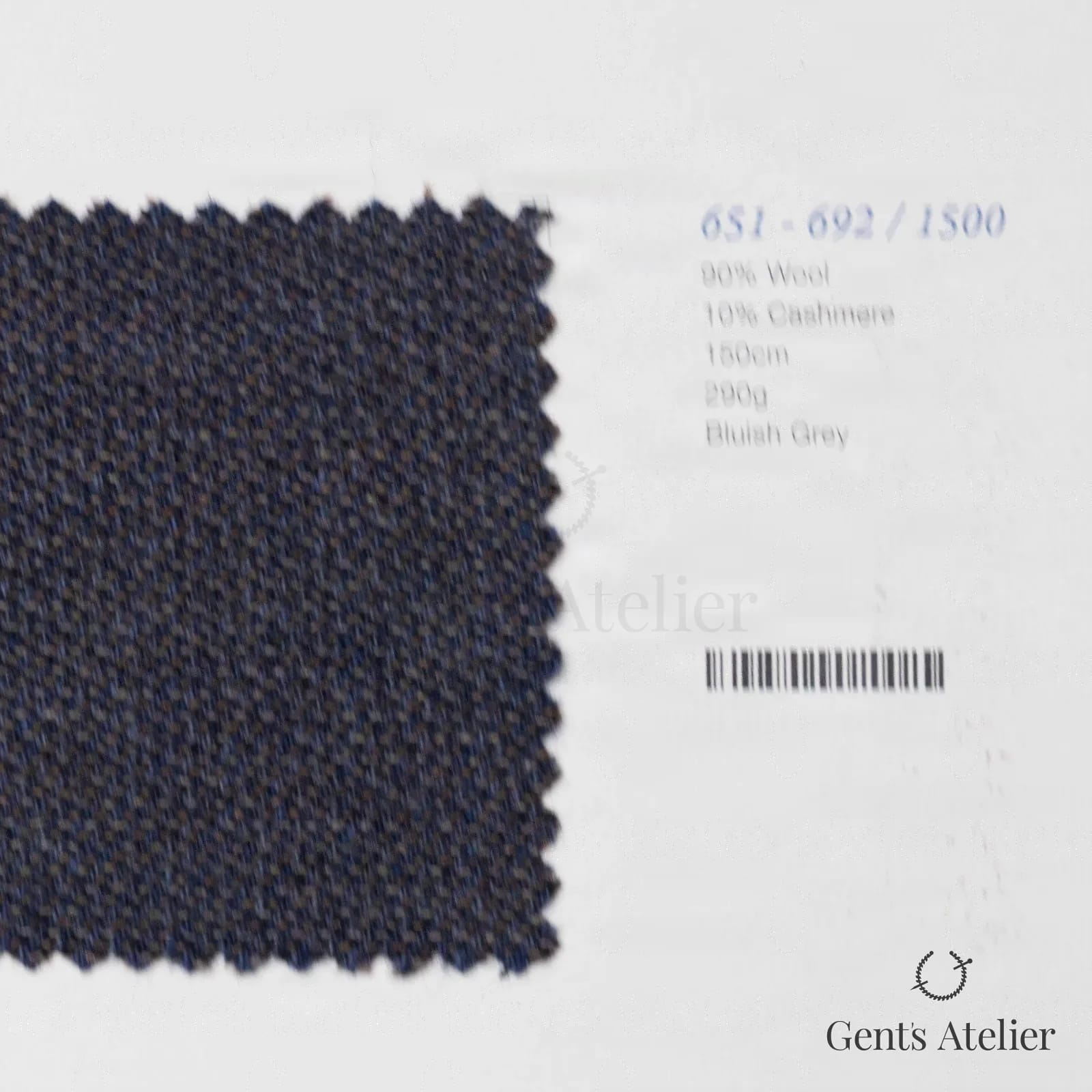 Образец ткани Marzoni 651 - 692 / 1500 с этикеткой — Серо-синий