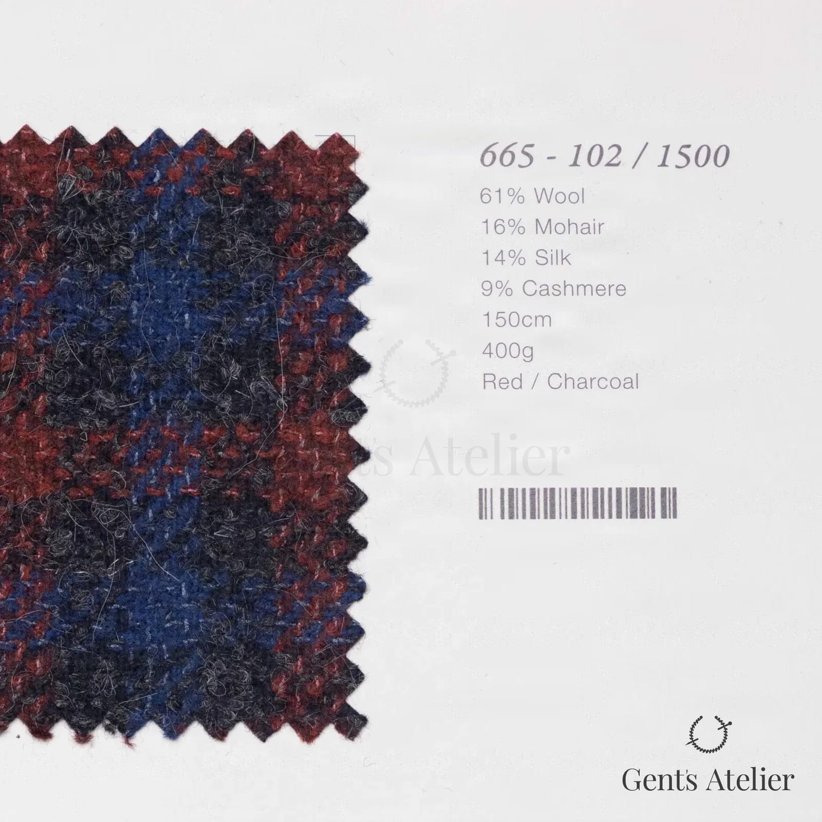 Образец ткани Marzoni 665 - 102 / 1500 с этикеткой — Красный / Антрацит
