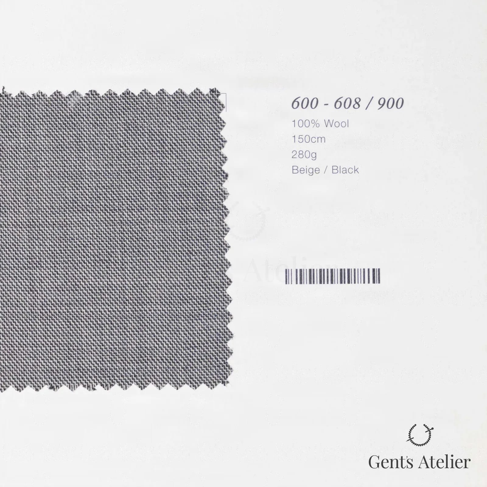 Образец ткани Marzoni 600 - 608 / 900 с этикеткой — Бежевый / Чёрный