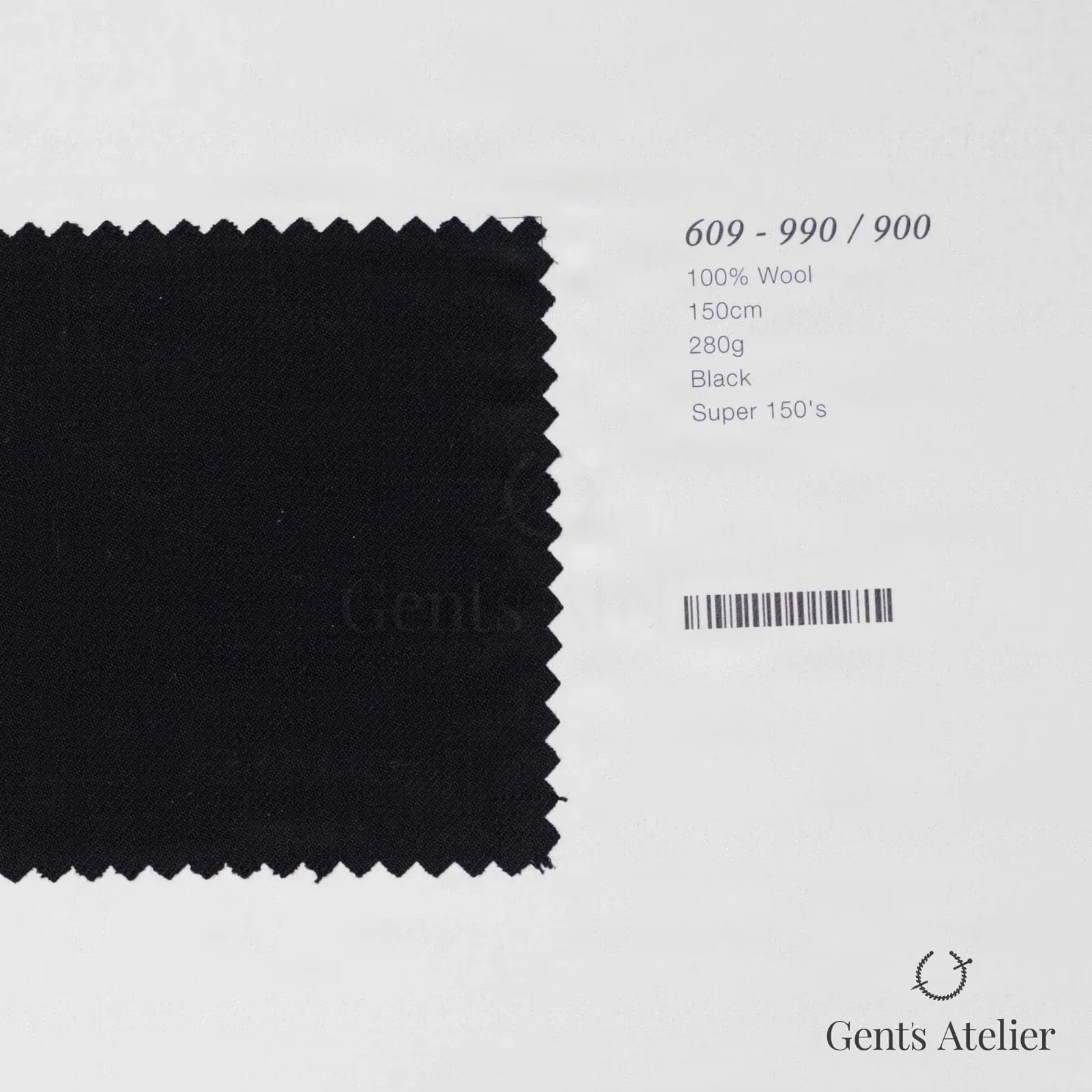 Образец ткани Marzoni 609 - 990 / 900 с этикеткой — Чёрный