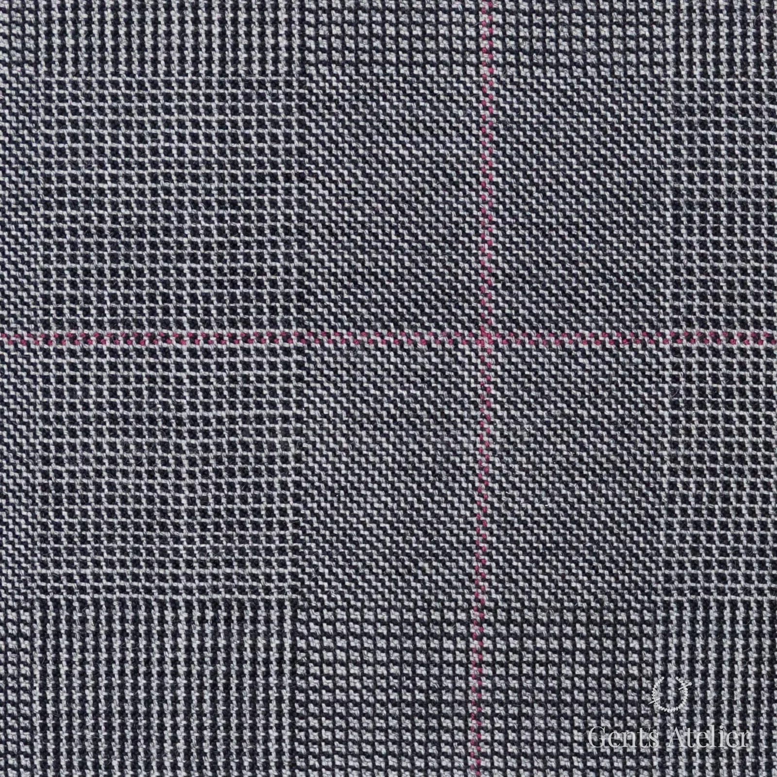 Костюмная ткань Marzoni 606 - 308 / 800 — Серый / Pink, оконная клетка, 100% шерсть