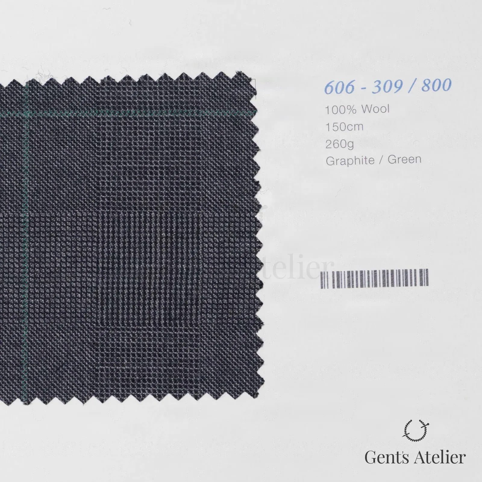 Образец ткани Marzoni 606 - 309 / 800 с этикеткой — Graphite / Зелёный