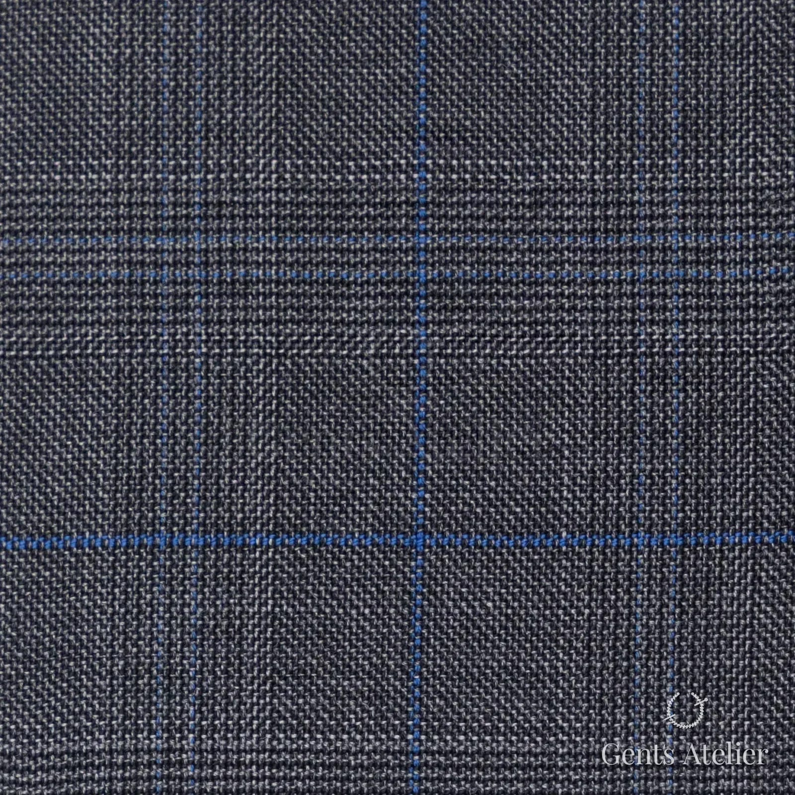 Костюмная ткань Marzoni 609 - 840 / 1000 — Серый / Синий, оконная клетка, 100% шерсть