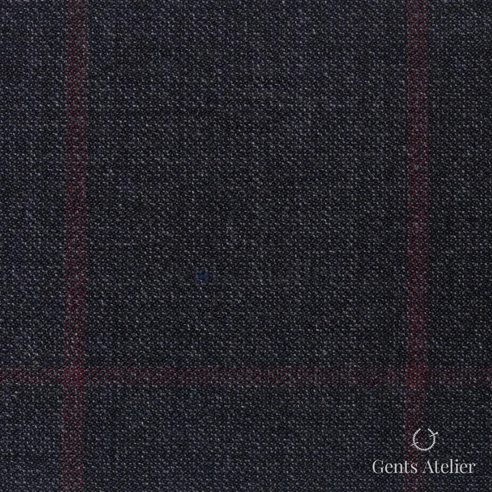 Костюмная ткань Marzoni 621 - 065 / 900 — Антрацит / Красный, оконная клетка, 100% шерсть