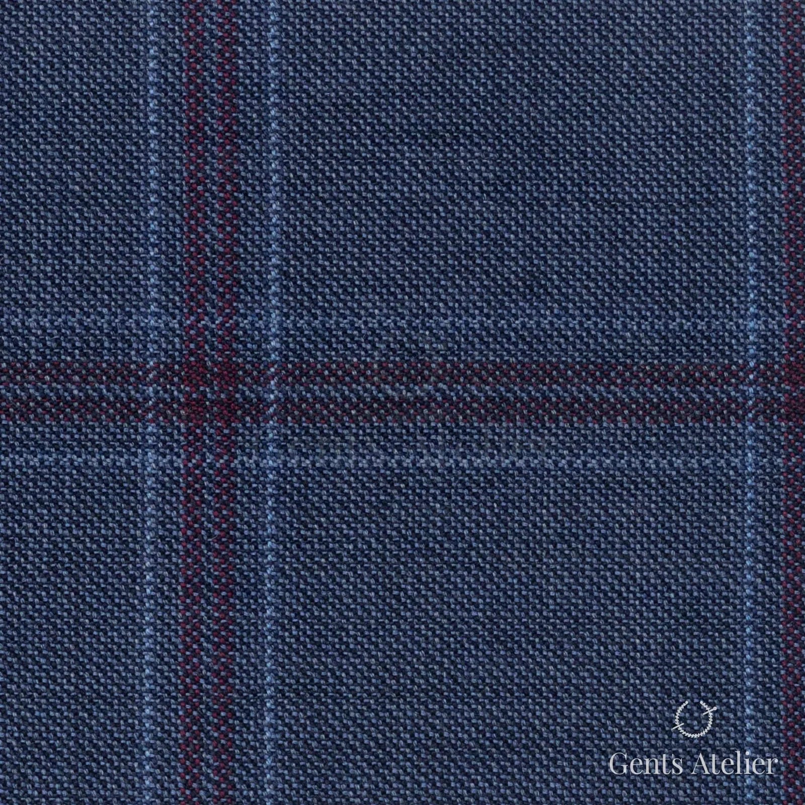 Костюмная ткань Marzoni 631 - 055 / 900 — Синий / Бордовый, оконная клетка, 100% шерсть