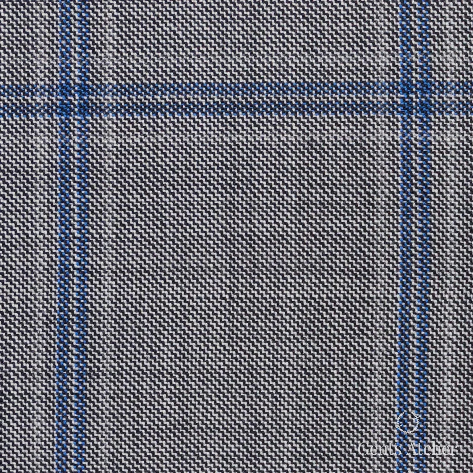 Костюмная ткань Marzoni 631 - 057 / 900 — Серый / Синий, оконная клетка, 100% шерсть