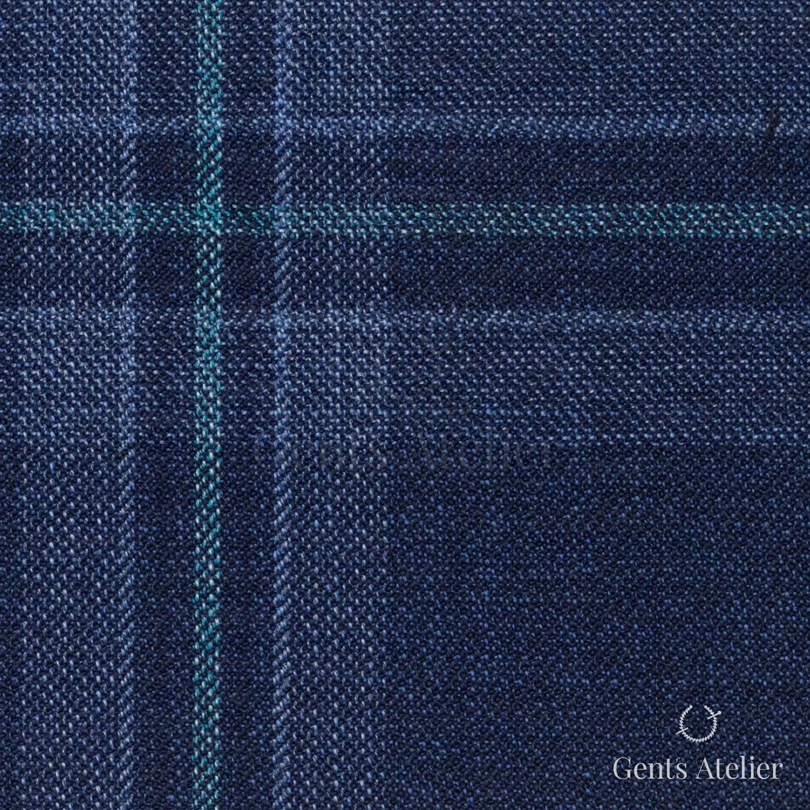 Костюмная ткань Marzoni 651 - 697 / 1000 — Синий / Teal, оконная клетка, 100% шерсть