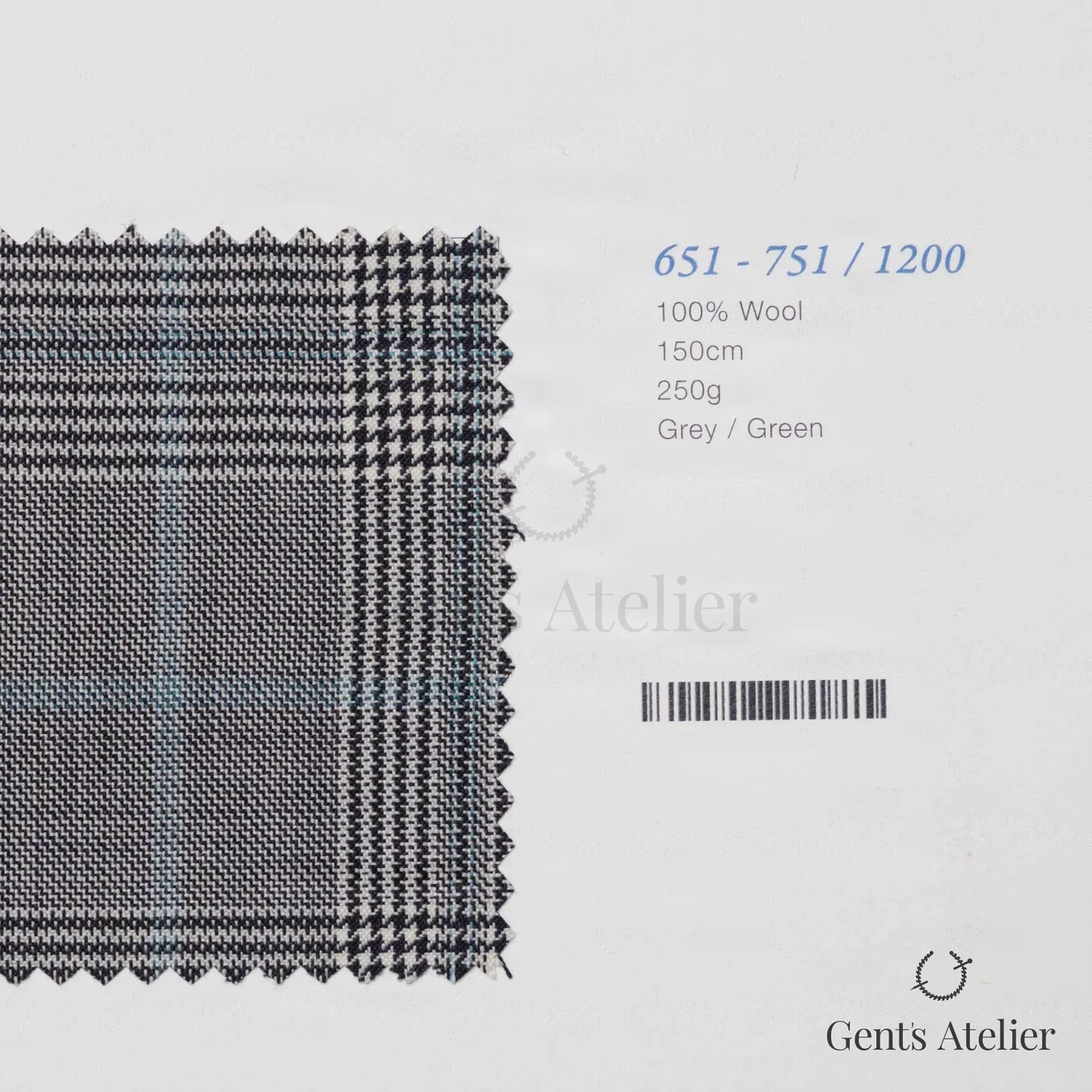 Образец ткани Marzoni 651 - 751 / 1200 с этикеткой — Серый / Зелёный