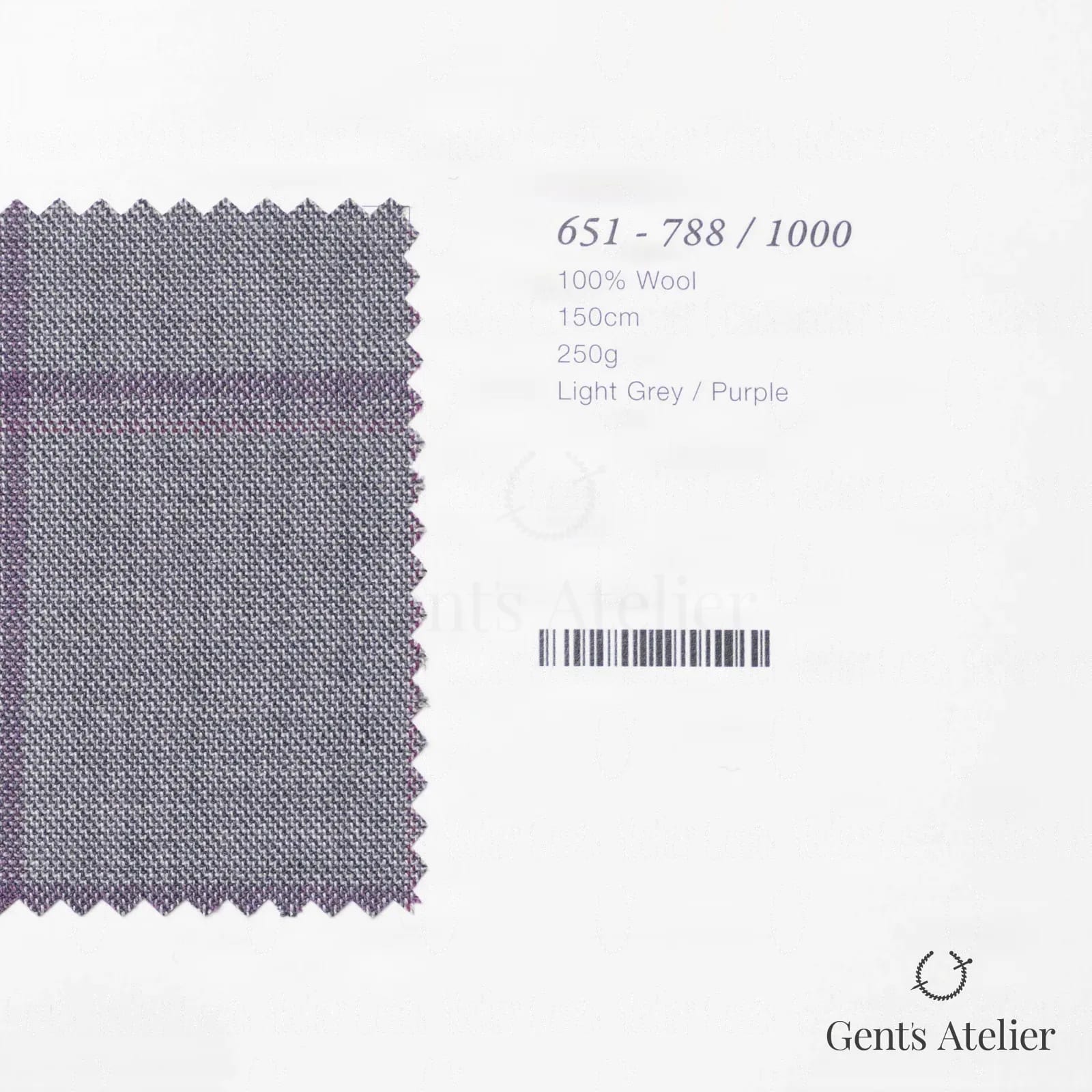 Образец ткани Marzoni 651 - 788 / 1000 с этикеткой — Светло-серый / Фиолетовый