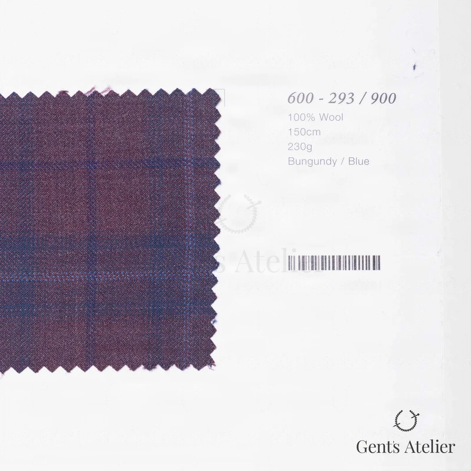 Образец ткани Marzoni 600 - 293 / 900 с этикеткой — Bungundy / Синий