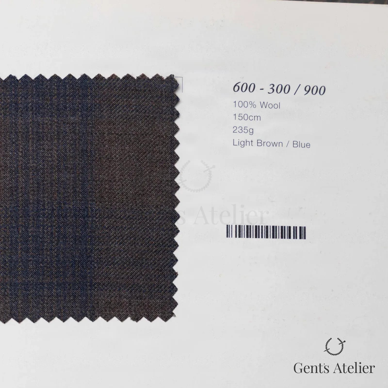 Образец ткани Marzoni 600 - 300 / 900 с этикеткой — Light Brown / Синий