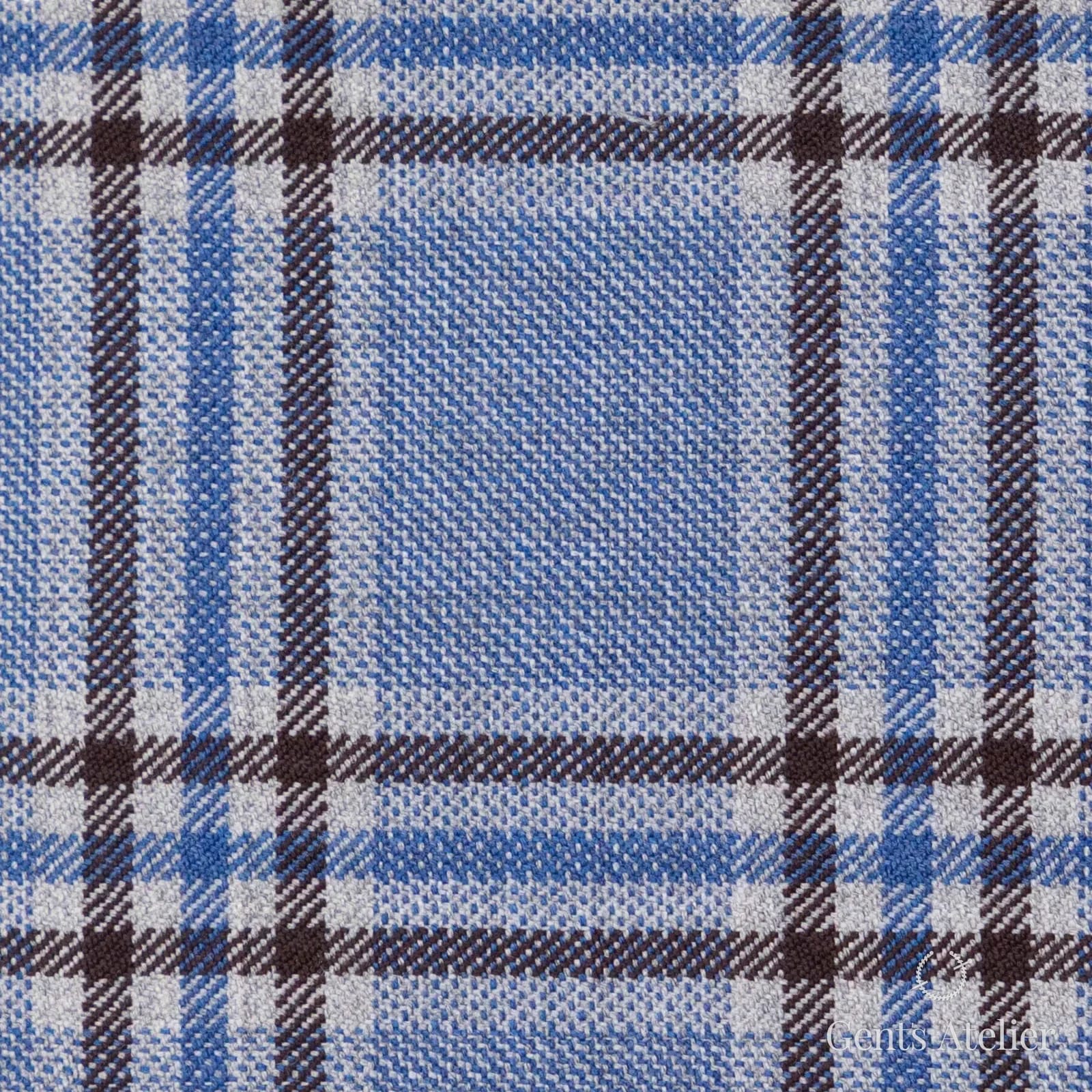 Костюмная ткань Marzoni 600 - 303 / 900 — Голубой / Коричневый, клетка, 100% шерсть