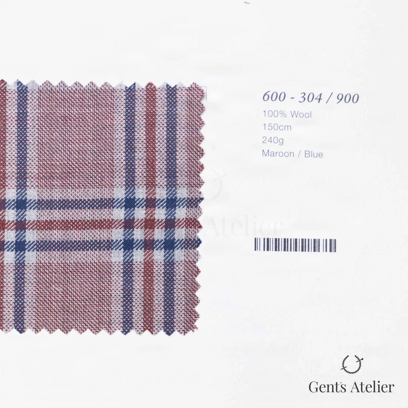 Образец ткани Marzoni 600 - 304 / 900 с этикеткой — Бордовый / Синий