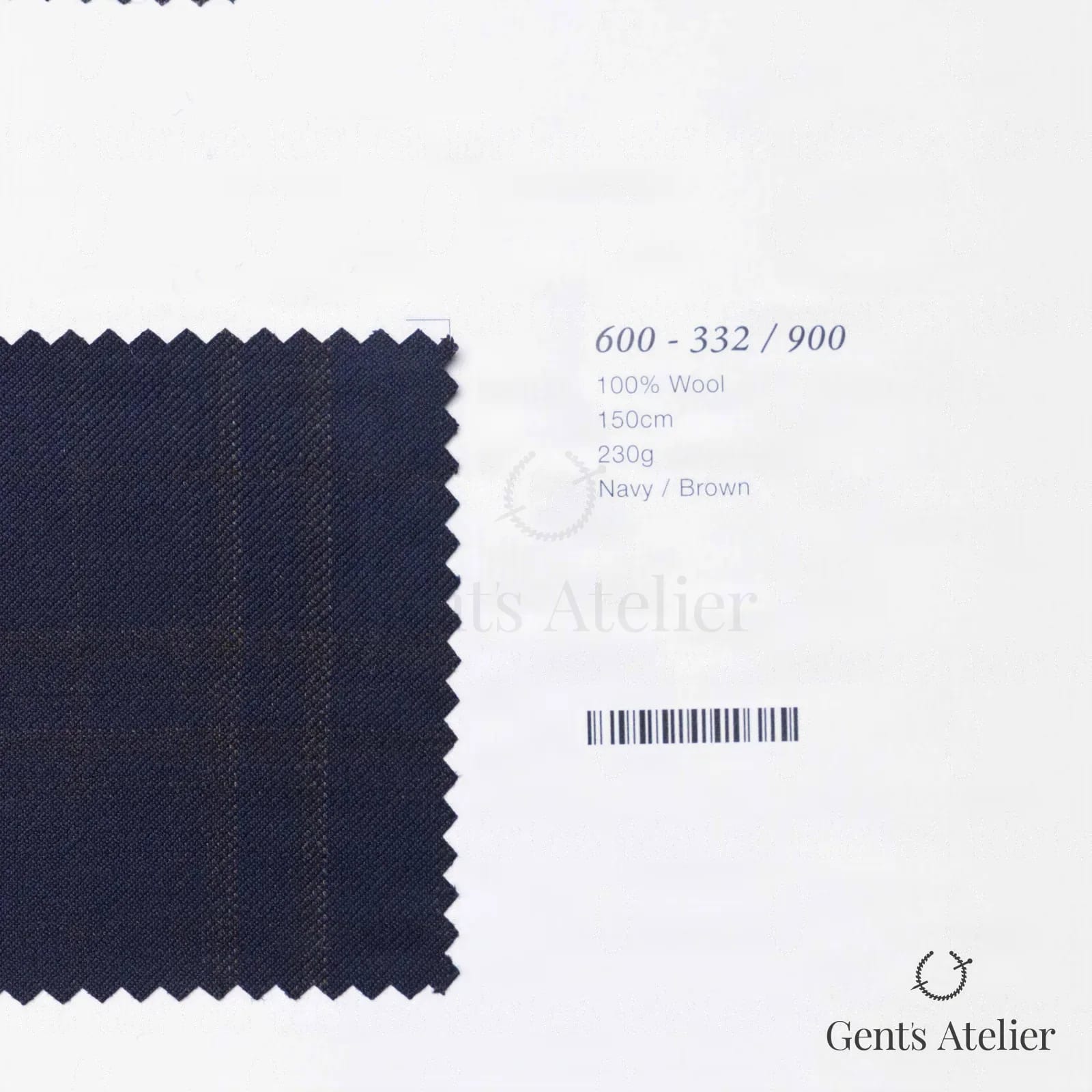 Образец ткани Marzoni 600 - 332 / 900 с этикеткой — Тёмно-синий / Коричневый