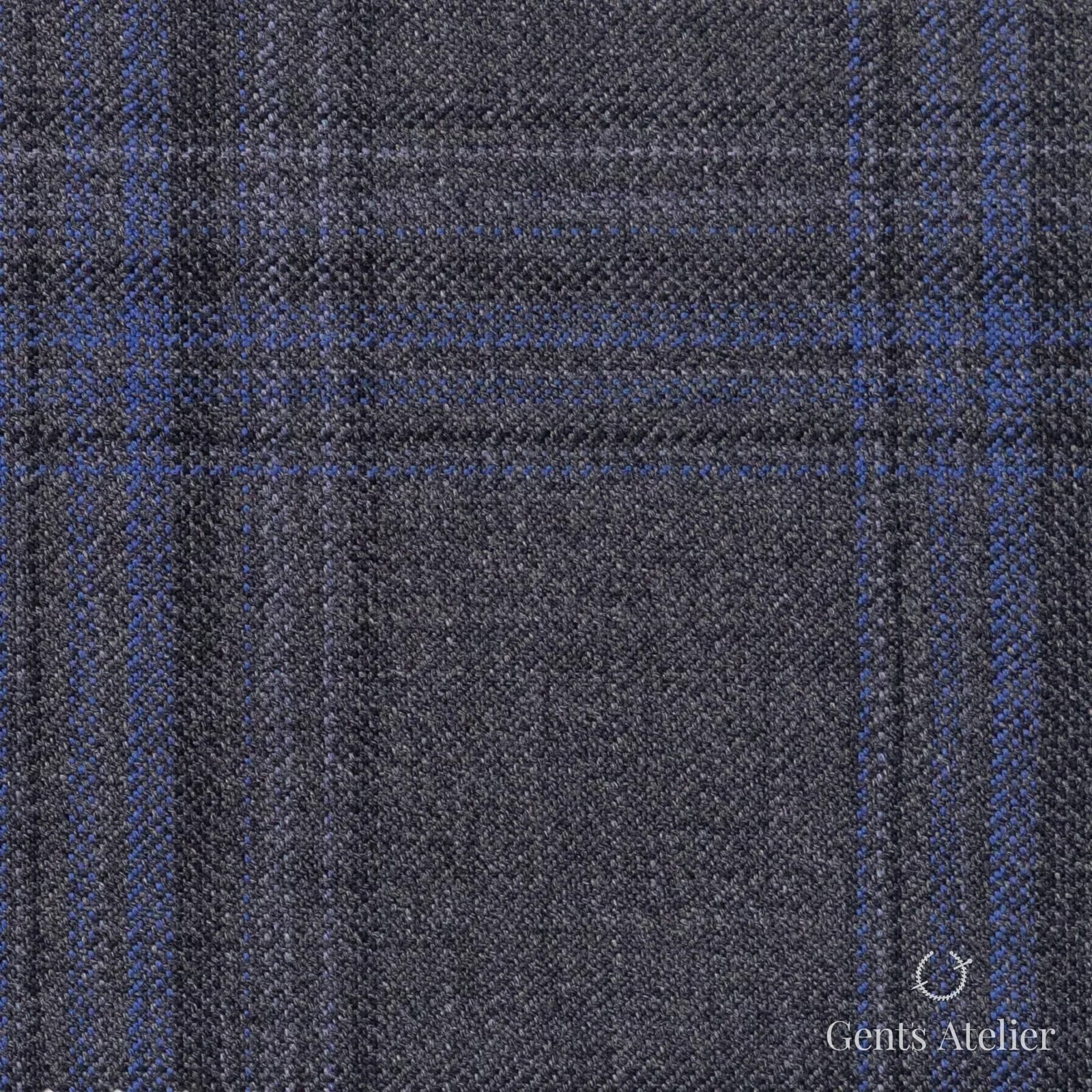 Костюмная ткань Marzoni 600 - 342 / 900 — Серый / Синий, оконная клетка, 100% шерсть