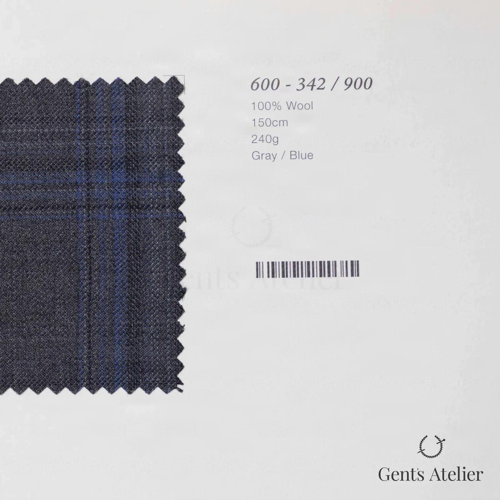 Образец ткани Marzoni 600 - 342 / 900 с этикеткой — Серый / Синий