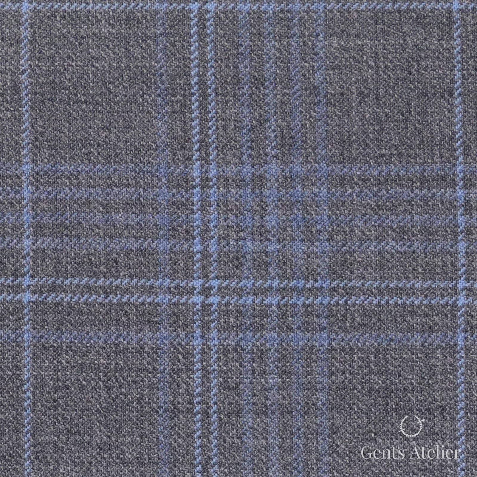 Костюмная ткань Marzoni 600 - 359 / 900 — Серый / Синий, оконная клетка, 100% шерсть