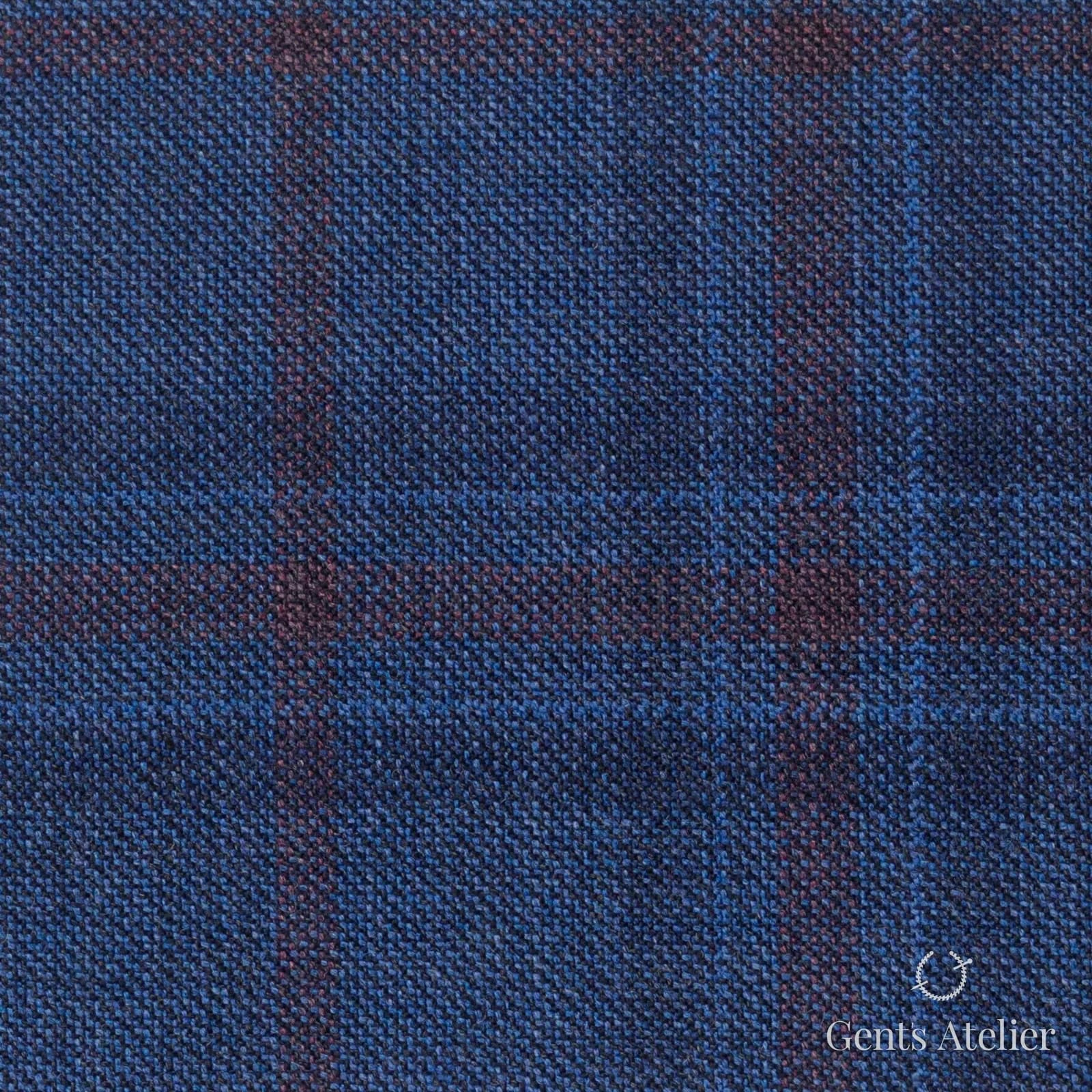 Костюмная ткань Marzoni 600 - 372 / 900 — Синий / Бордовый, оконная клетка, 100% шерсть